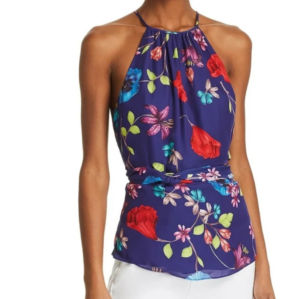 NWT Parker New York Blue Tropical Floral Halter Top Size Medium